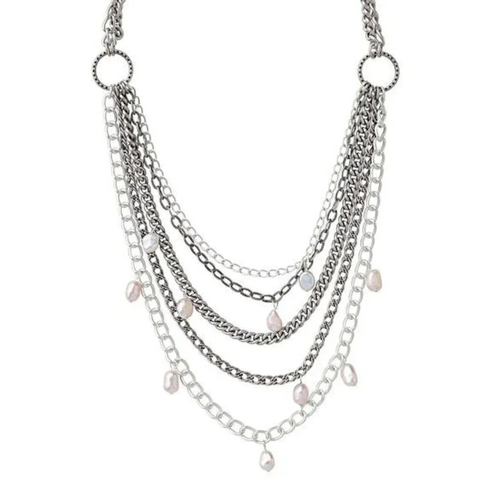 Stella & Dot Avery Multi-Strand Silver Tone and Pearl Necklace